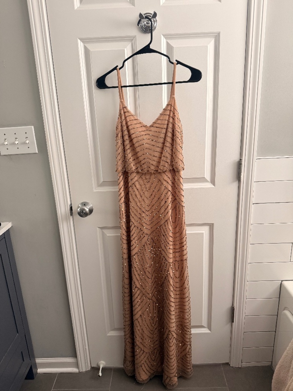 Adriana Papell Sequence Art Deco Taupe Dress